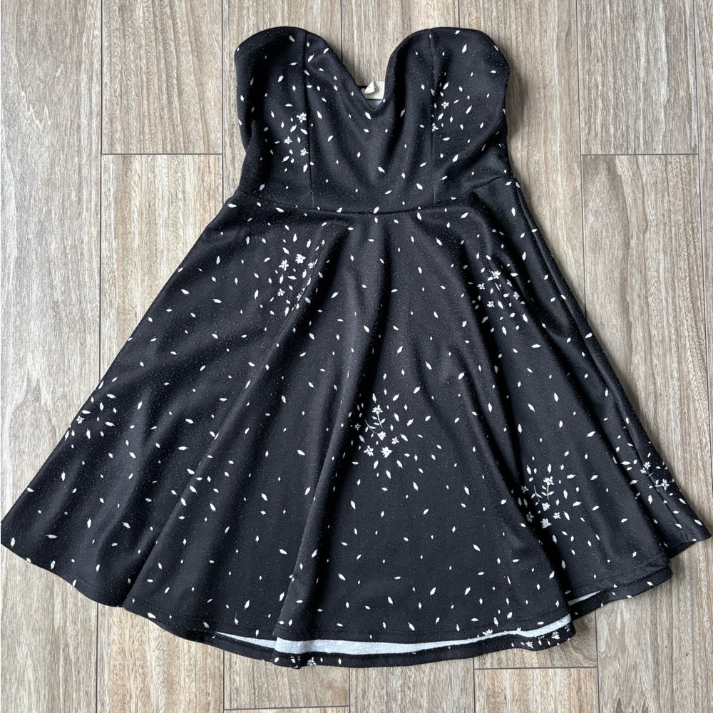 Pins & Needles Black Strapless Dress with White Petal Details
